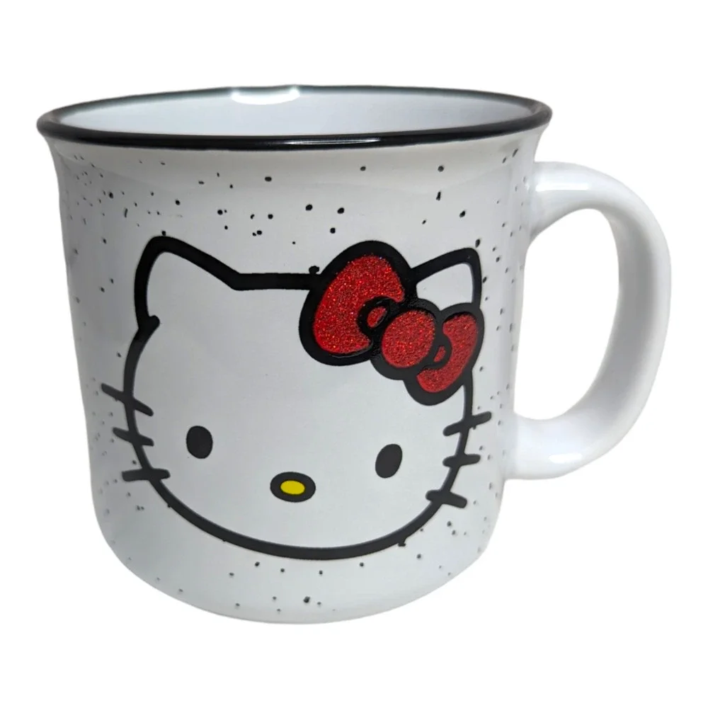 Hello Kitty Ceramic Large‎ Serving Bowl & Mug Dish Set Hearts Red & White NEW
